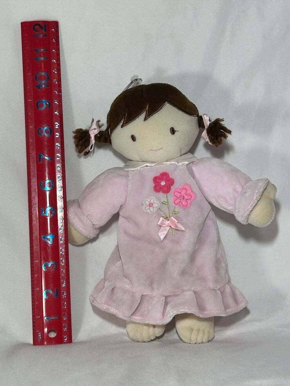 Carter’s Just One You brunette soft Plush Pink dress Doll Flowers and Pigtails